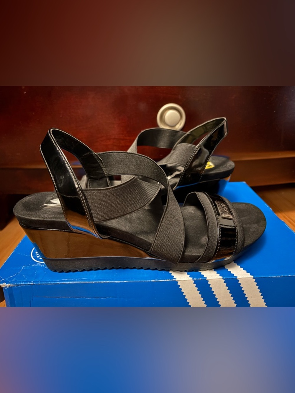 Women’s Black Elastic Strap Wedge Sandals